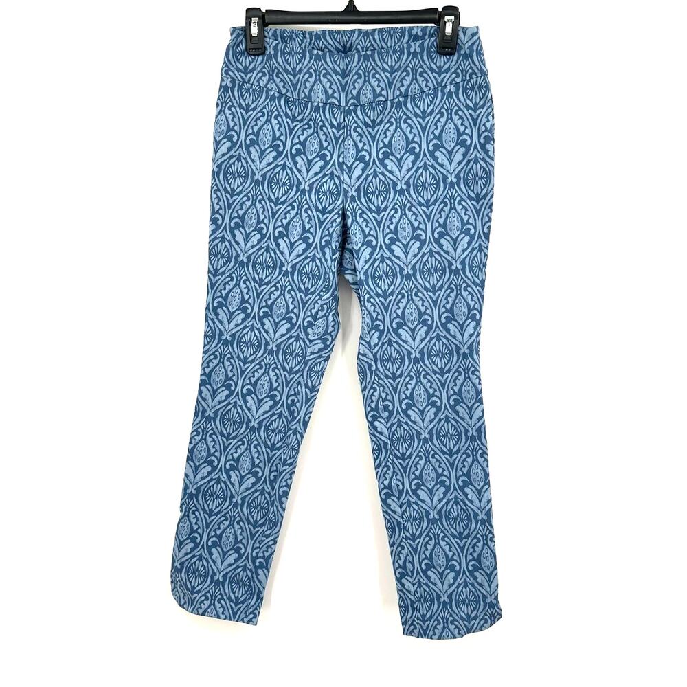 Soft Surroundings Size Small Petite Pants Blue Floral All Over Print Tapered Leg